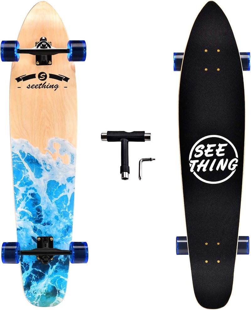 Seething 42 Inch Longboard Skateboard Complete Cruiser Pintail,The Original Artisan Maple Skateboard Cruiser Pintail for Cruising, Carving, Free-Style and Downhill - Image 1